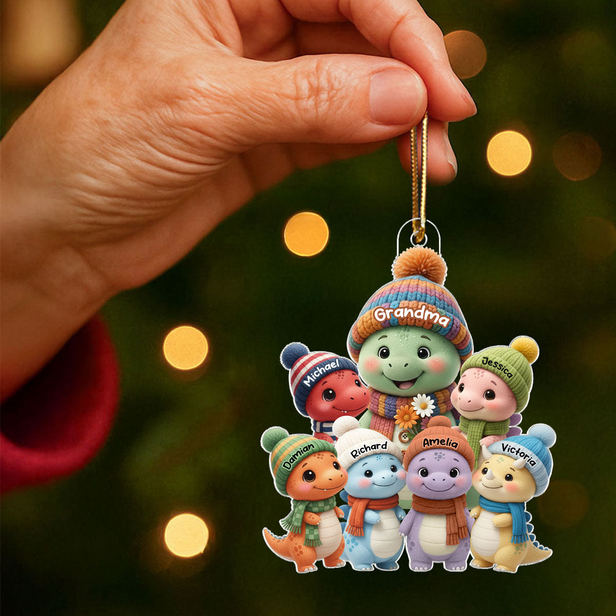 Cute Dinosaur Grandma & Grandkids - Personalized Acrylic Ornament - Christmas Gift for Grandma