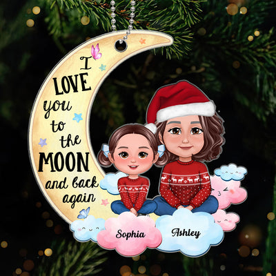Grandma Mom Loves Kids To The Moon And Back Blue Pink Clouds Personalized Acrylic Ornament
