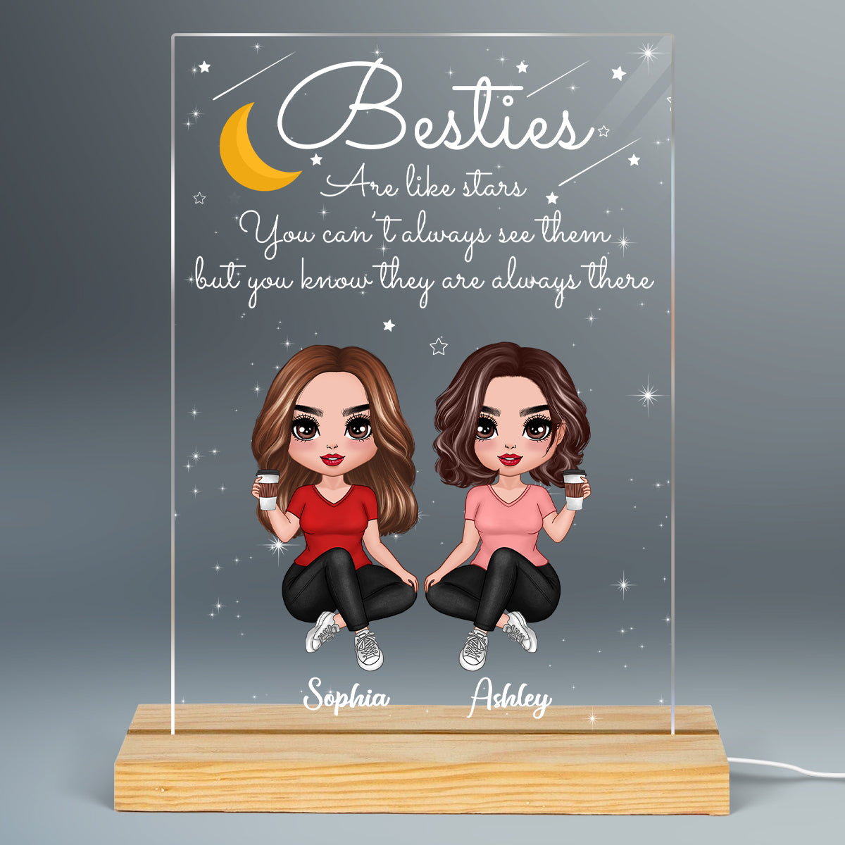 Besties Sisters Are Like Star Gift For Best Friends Personalized Rectangle Acrylic Plaque LED Lamp Night Light