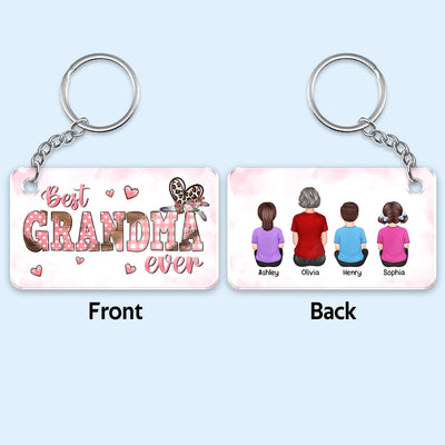 Best Mom Grandma Ever Pink Leopard Back View Woman & Kids Personalized Acrylic Keychain