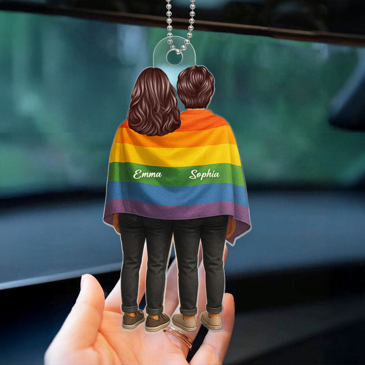 Pride Month LGBT Couple Love Wins Personalized Acrylic Car Hanger, Gift For Couple