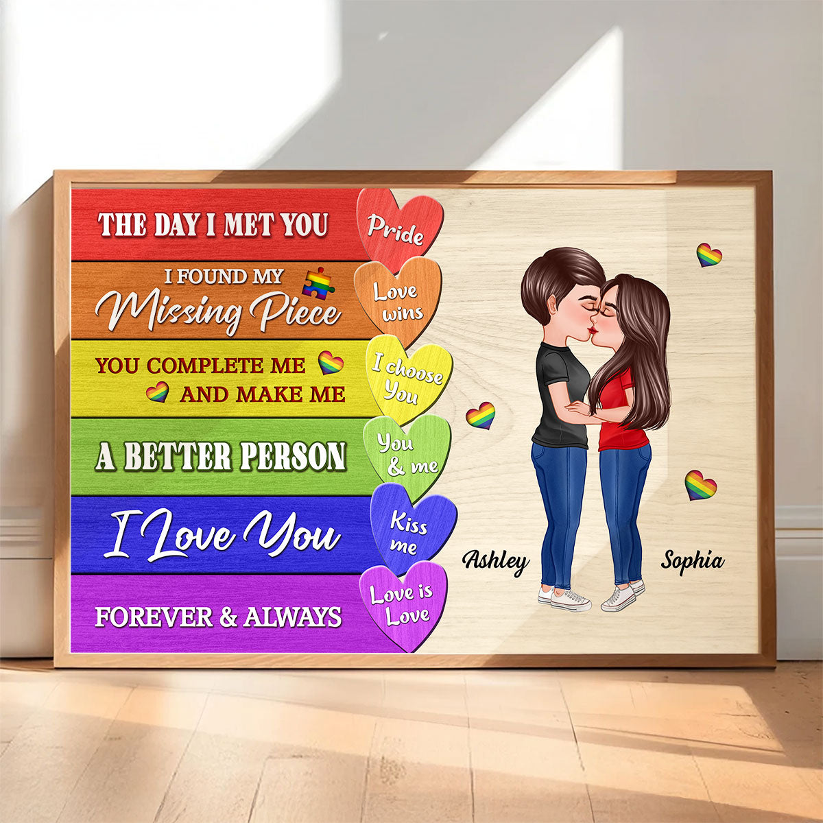 Couple Kissing Colorful Woods Pallete Personalized Poster, Pride Month gift