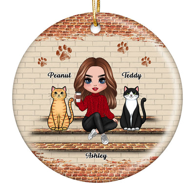Cat Mom Brick Background Personalized Circle Ornament
