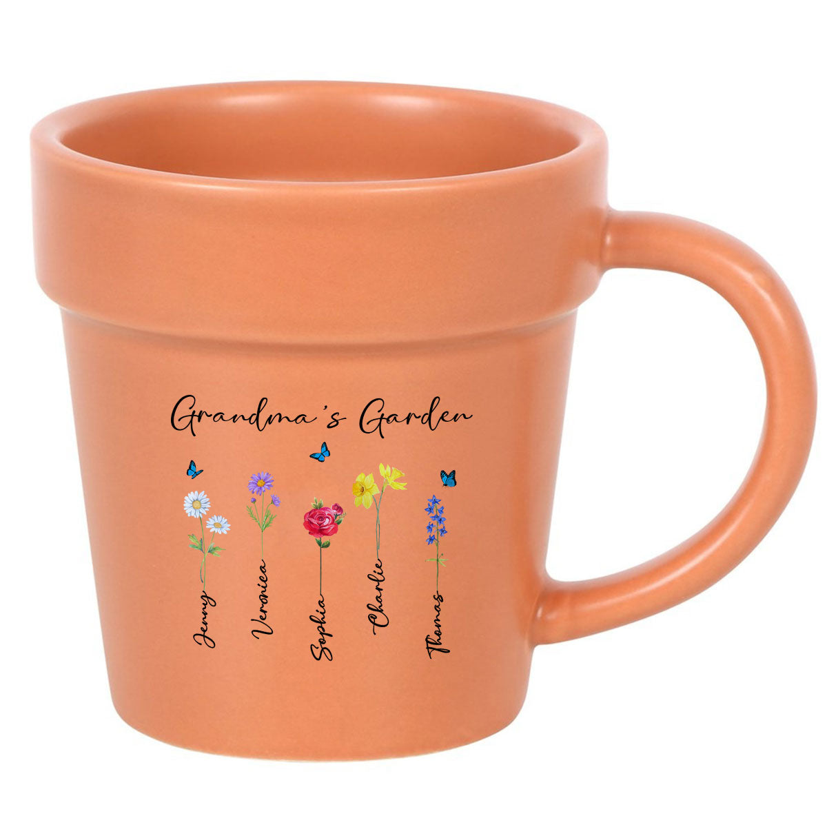 Grandma's Garden Watercolor Birth Month Flower Personalized Plant Pot Ceramic Mug