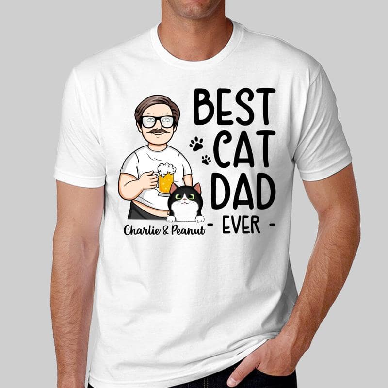 Funny Cartoon Man Best Cat Dad Ever Personalized Shirt