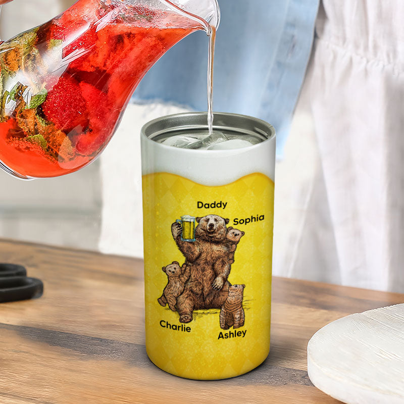 Papa Bear Beer Funny Gift For Dad Grandpa Personalized 4 In 1 Can Cooler
