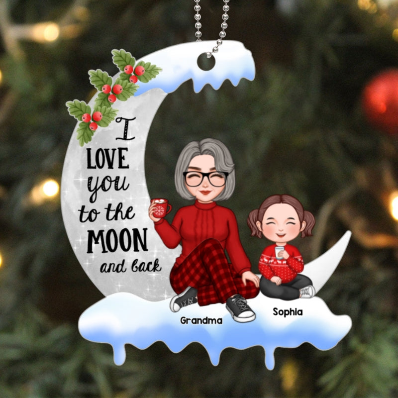 Cute Grandma Grandkids On Christmas Moon Personalized Acrylic Ornament