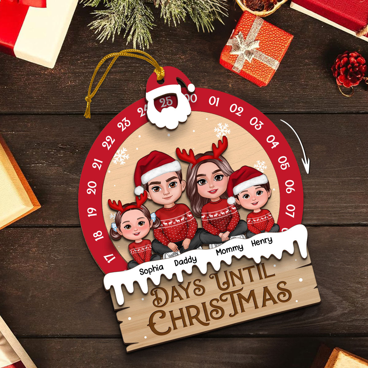 Family Sitting Crossed Legs Christmas Gift Personalized Countdown Ornament