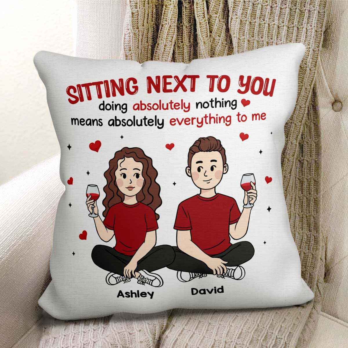 Cartoon Couple Sitting Next To You Personalized Pillow