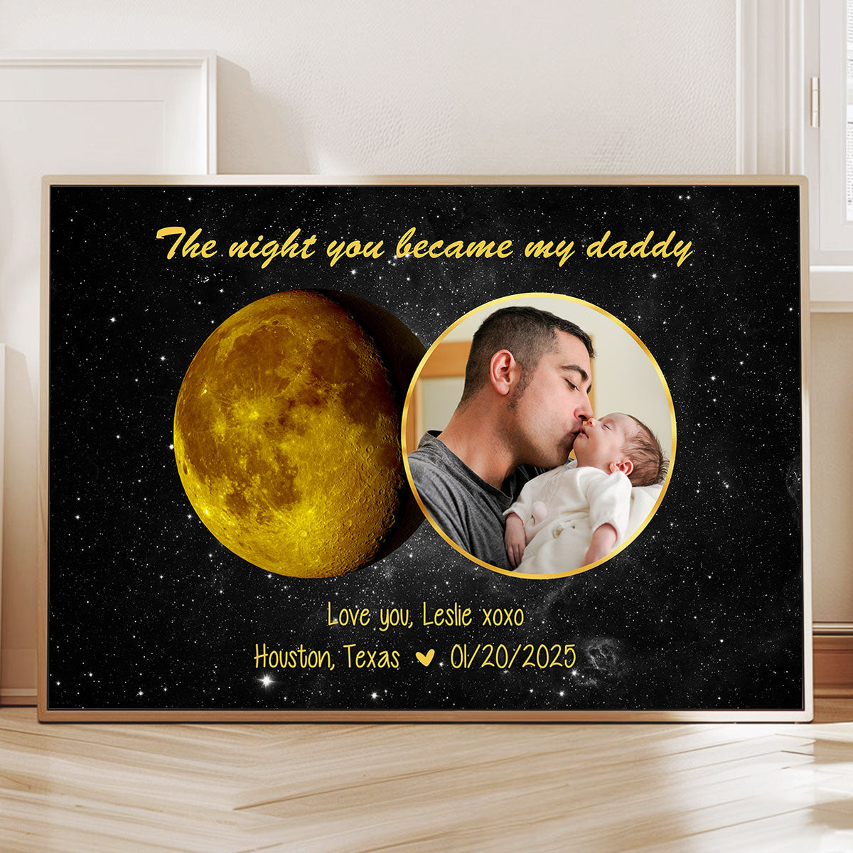 Moon Phase Art The Day You Became My Daddy Mommy Personalized Poster, Gift For New Mom, New Dad