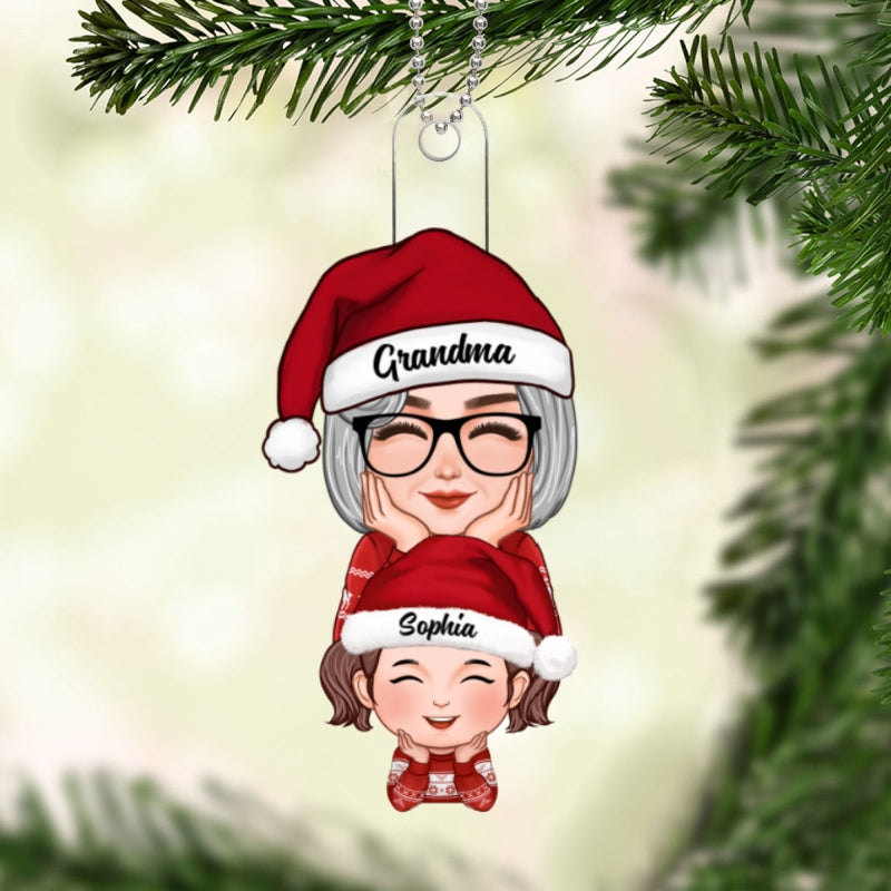 Cute Grandma Granddaughter Grandson Stacked Christmas Gift Personalized Acrylic Ornament