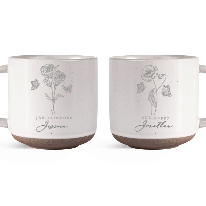 Custom Family Birth Flowers Personalized Engraved Pottery Mug, Birthday Christmas Gift for Mom, Grandma, Dad, Daughter