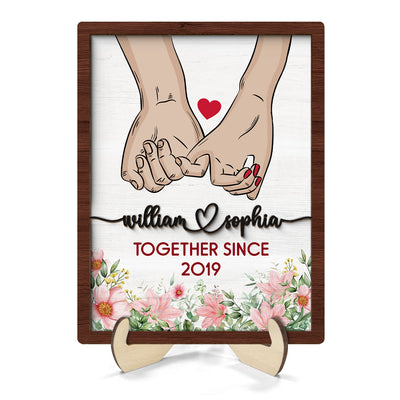 Couple Together Since Holding Hands Personalized 2-Layer Wooden Plaque