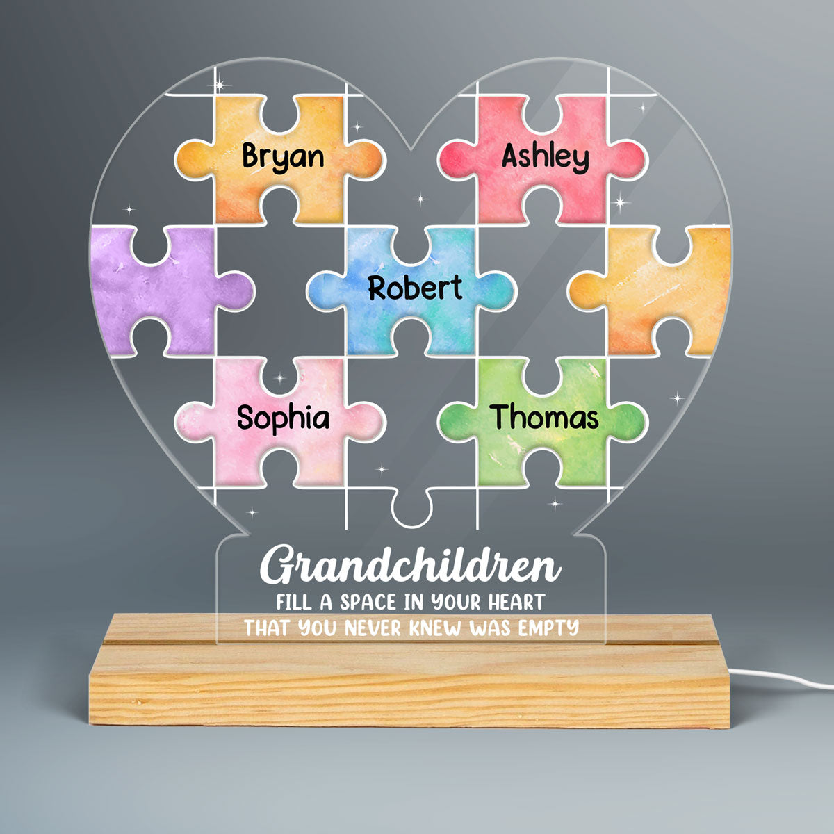 Grandma Grandchildren Puzzle Heart Personalized Acrylic Custom Shape LED Night Light