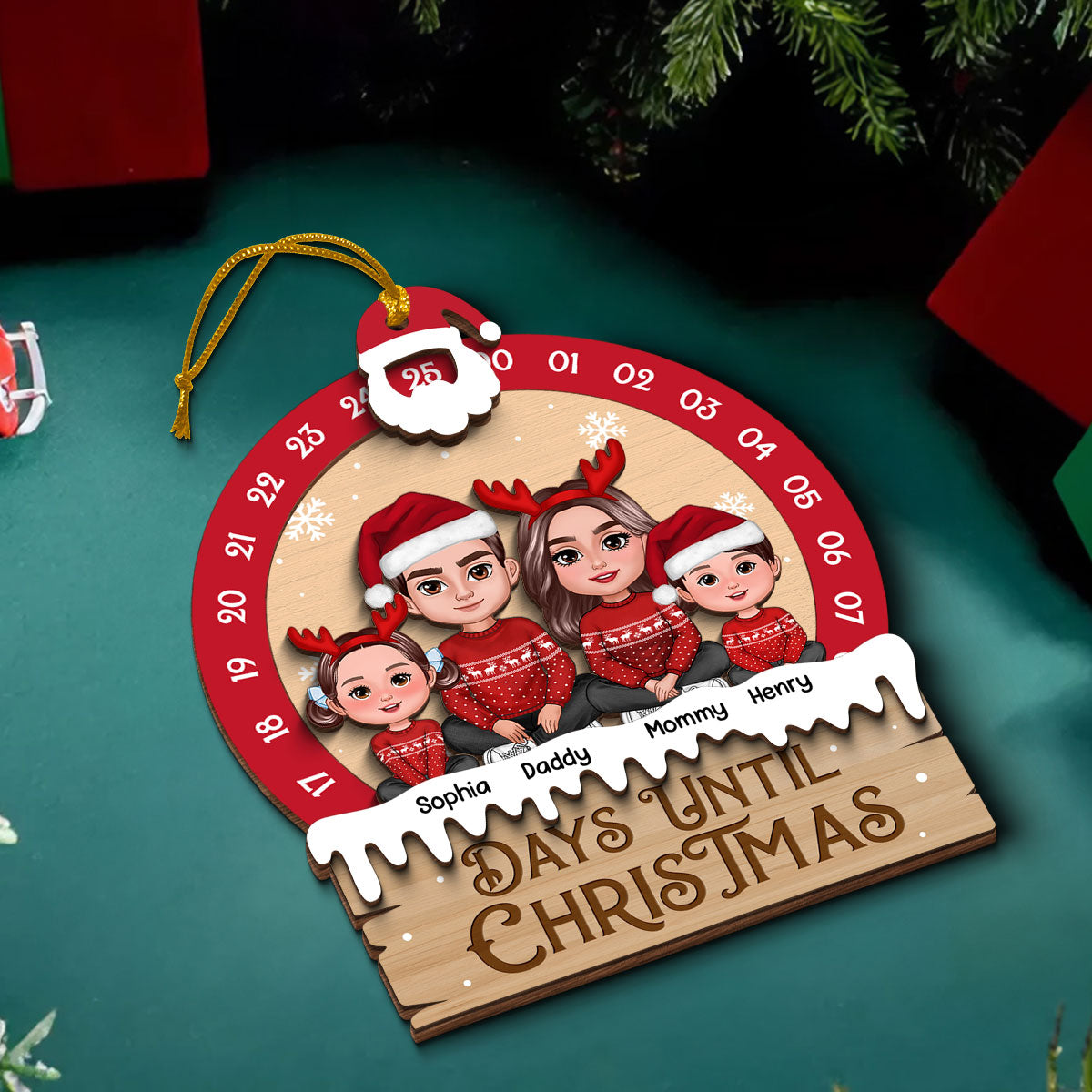 Family Sitting Crossed Legs Christmas Gift Personalized Countdown Ornament