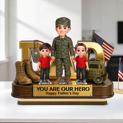 Proud American Millitary Dad - Personalized 2-Layered Wooden Plaque - Father's Day Gift For Dad, Husband