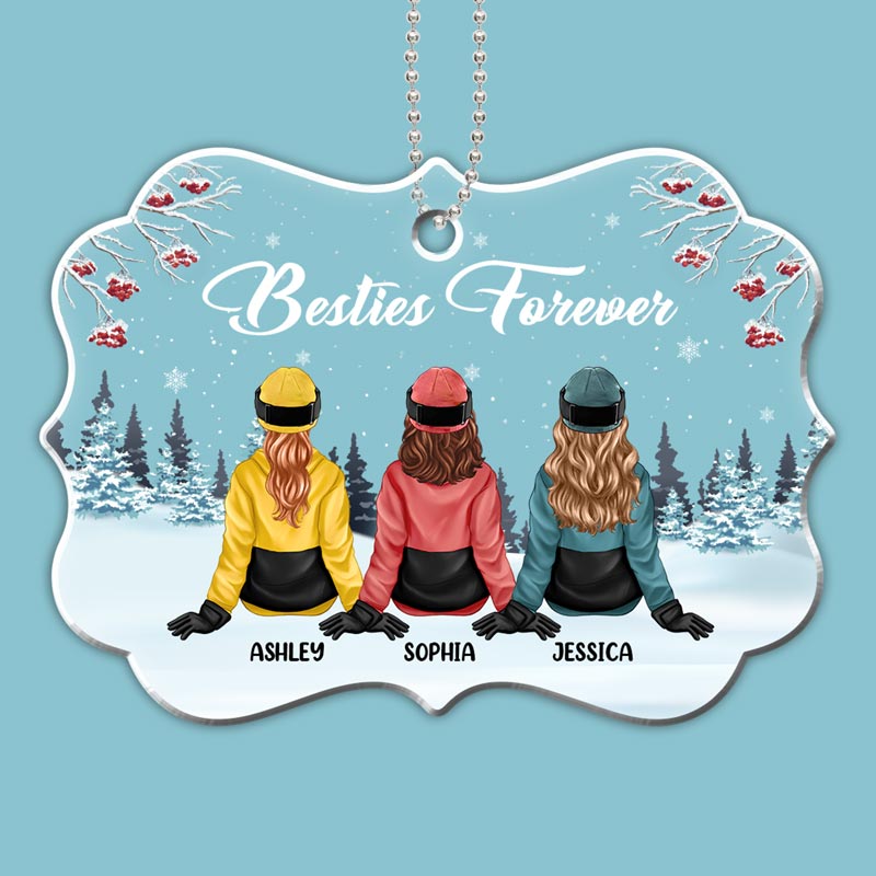Winter Besties Sisters Personalized Christmas Acrylic Ornament