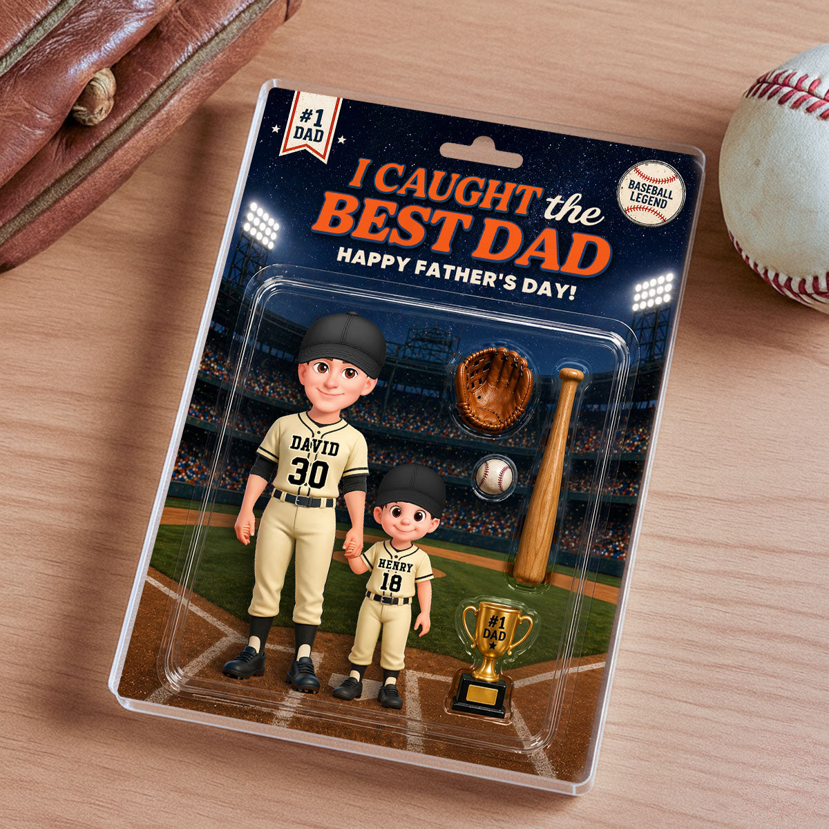 Retro Friday Night Light Baseball We Caught The Best Dad - Personalized Acrylic Block Plaque - Father's Day Gift For Baseball Dad