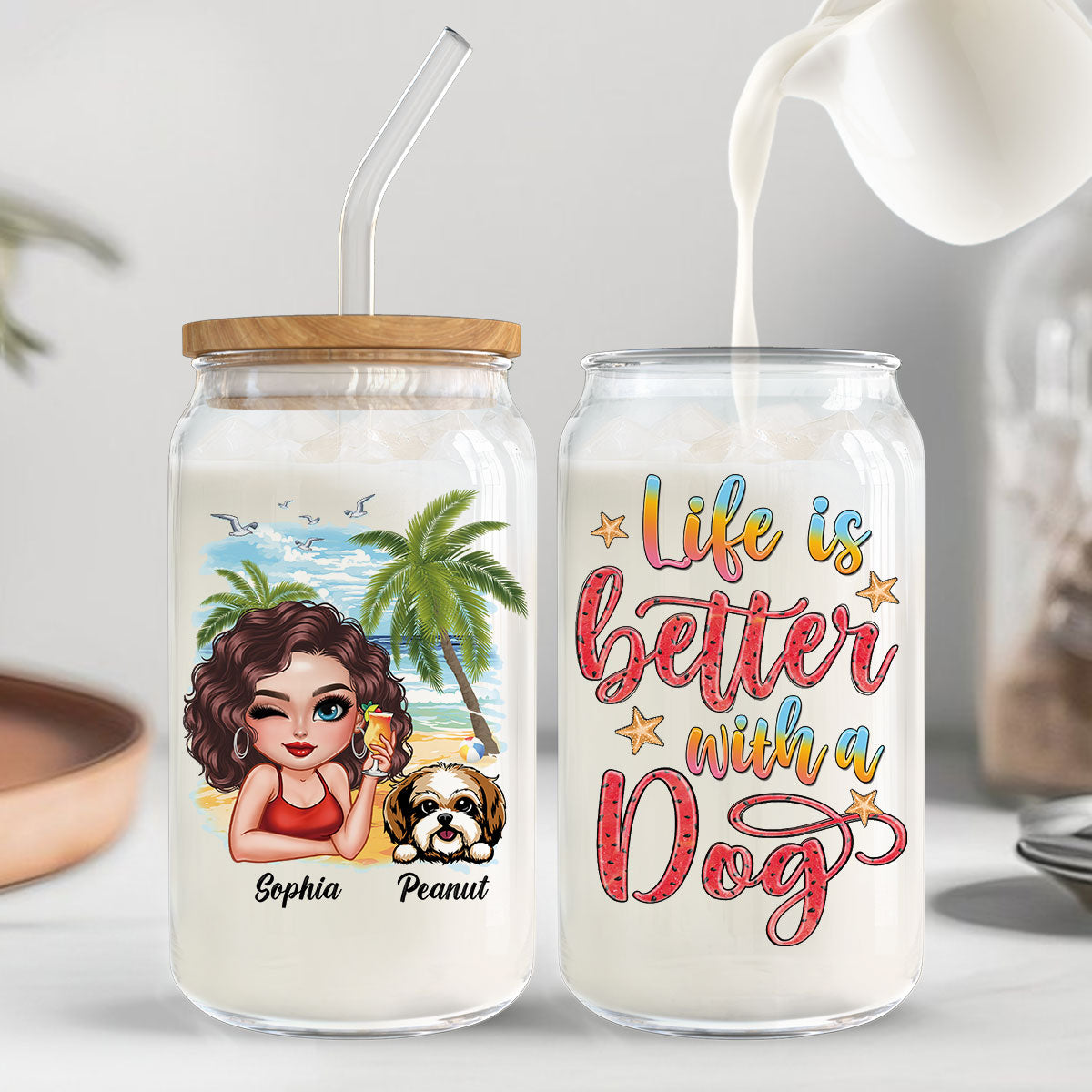Summer Vibe Life Is Better With A Dog Personalized Clear Glass Can