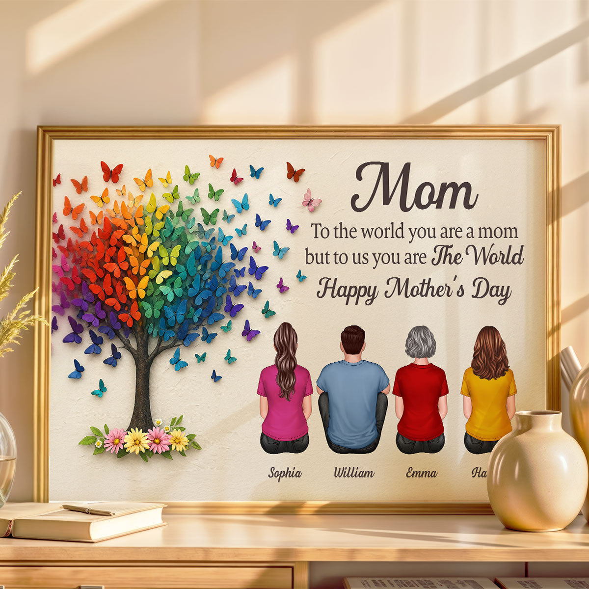 3D Effect Butterfly Tree MOM To Us You Are The World Personalized Poster, Gift For Mom