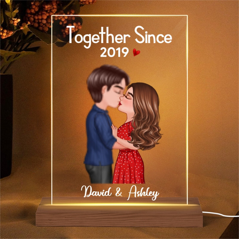 Doll Couple Kissing Anniversary Gift For Him Gift For Her Personalized Rectangle Acrylic Plaque LED Lamp Night Light