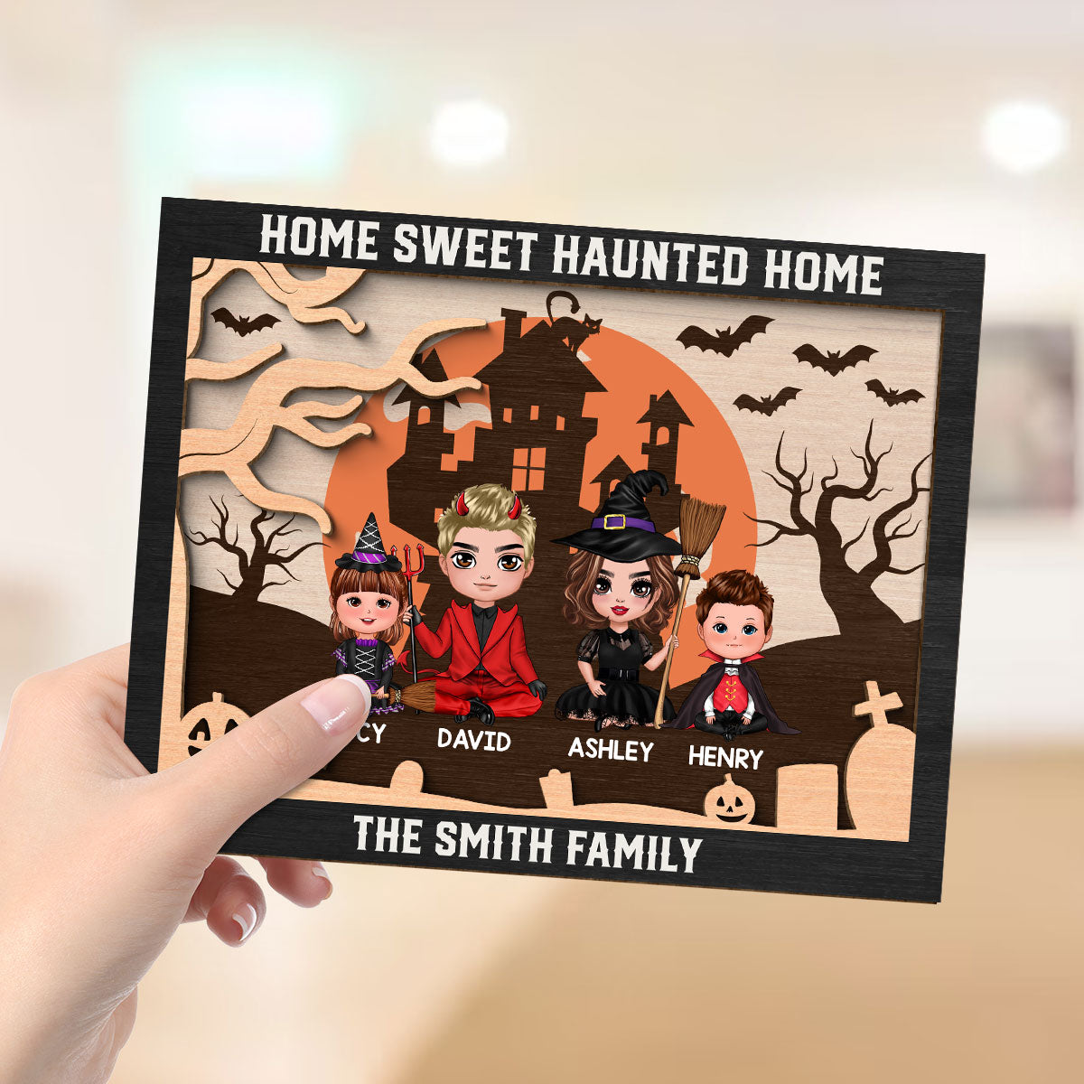 Home Sweet Haunted Home Personalized 2 Layer Wooden Plaque, Halloween Decoration