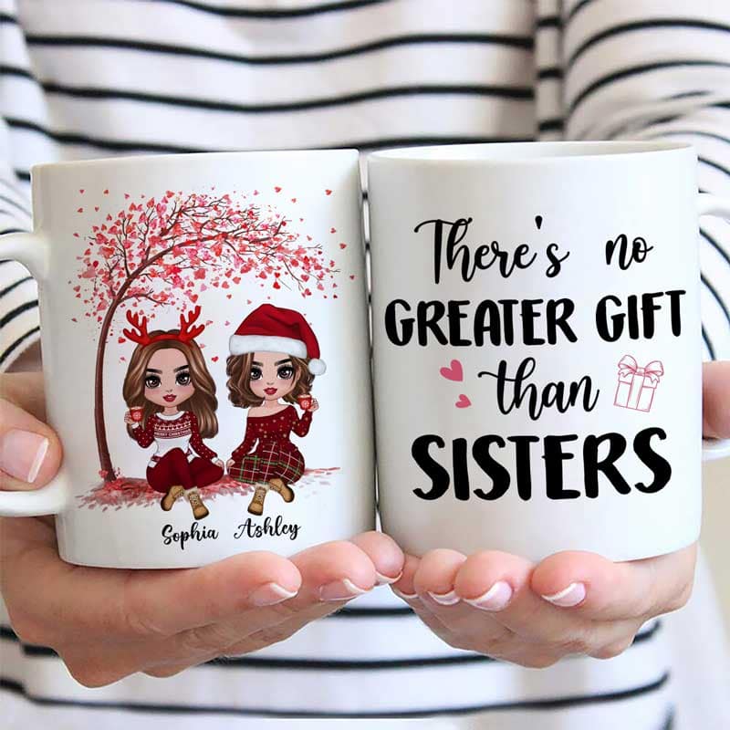 Sitting Doll Besties Under Pink Heart Tree Personalized Mug