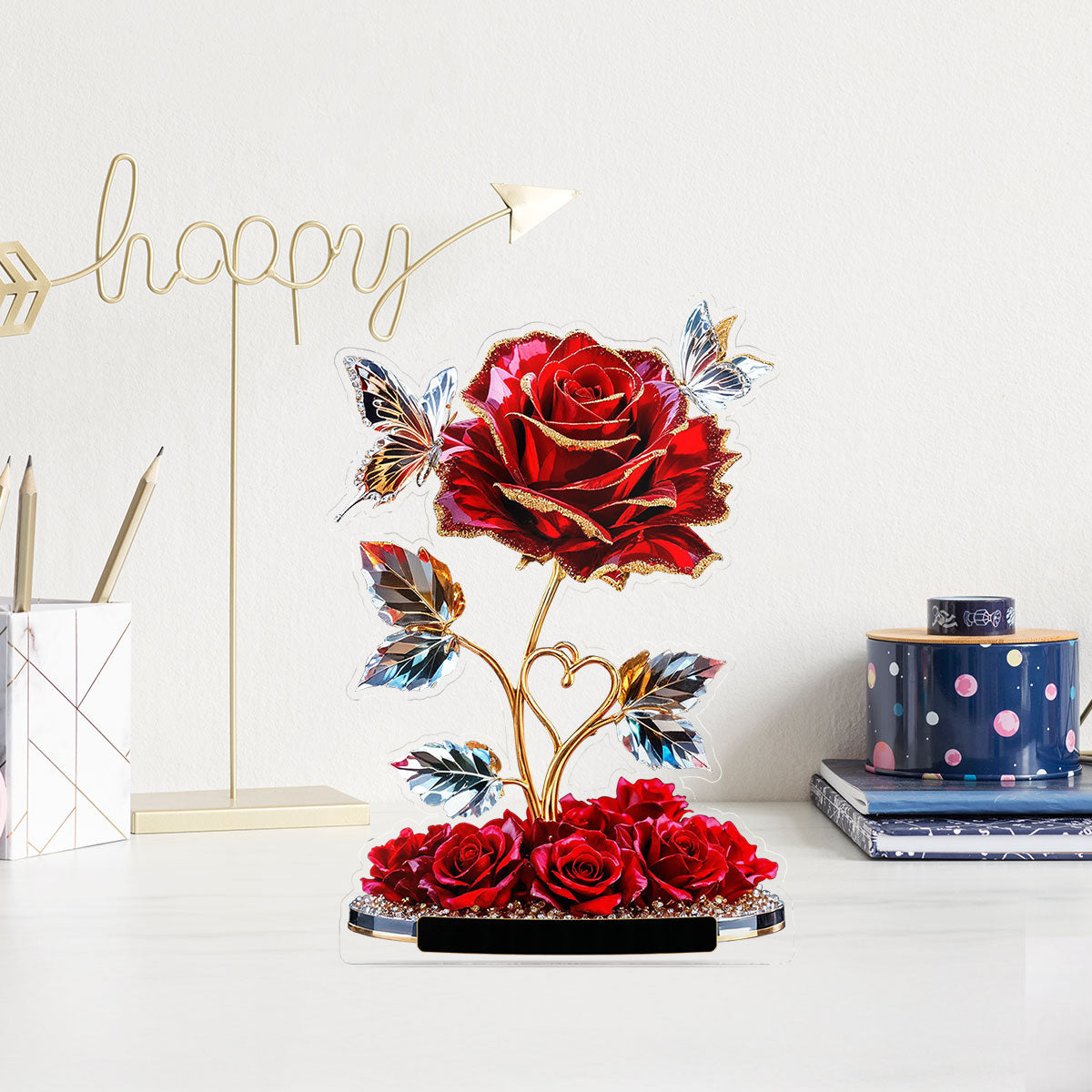 Beautiful Rose For Grandma Mom With Kids Names 3D Effect Personalized Flat Acrylic Block Plaque