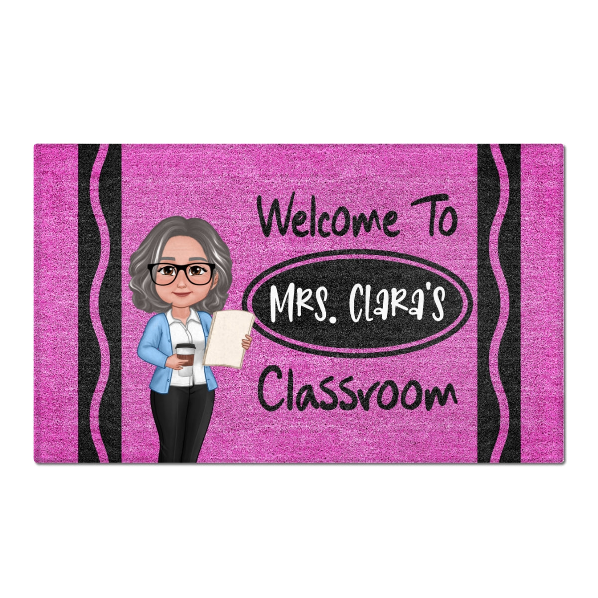 Teacher Welcome To Classroom Crayon Pattern Cute - Personalized Doormat - Back To School Gift, Classroom Decoration