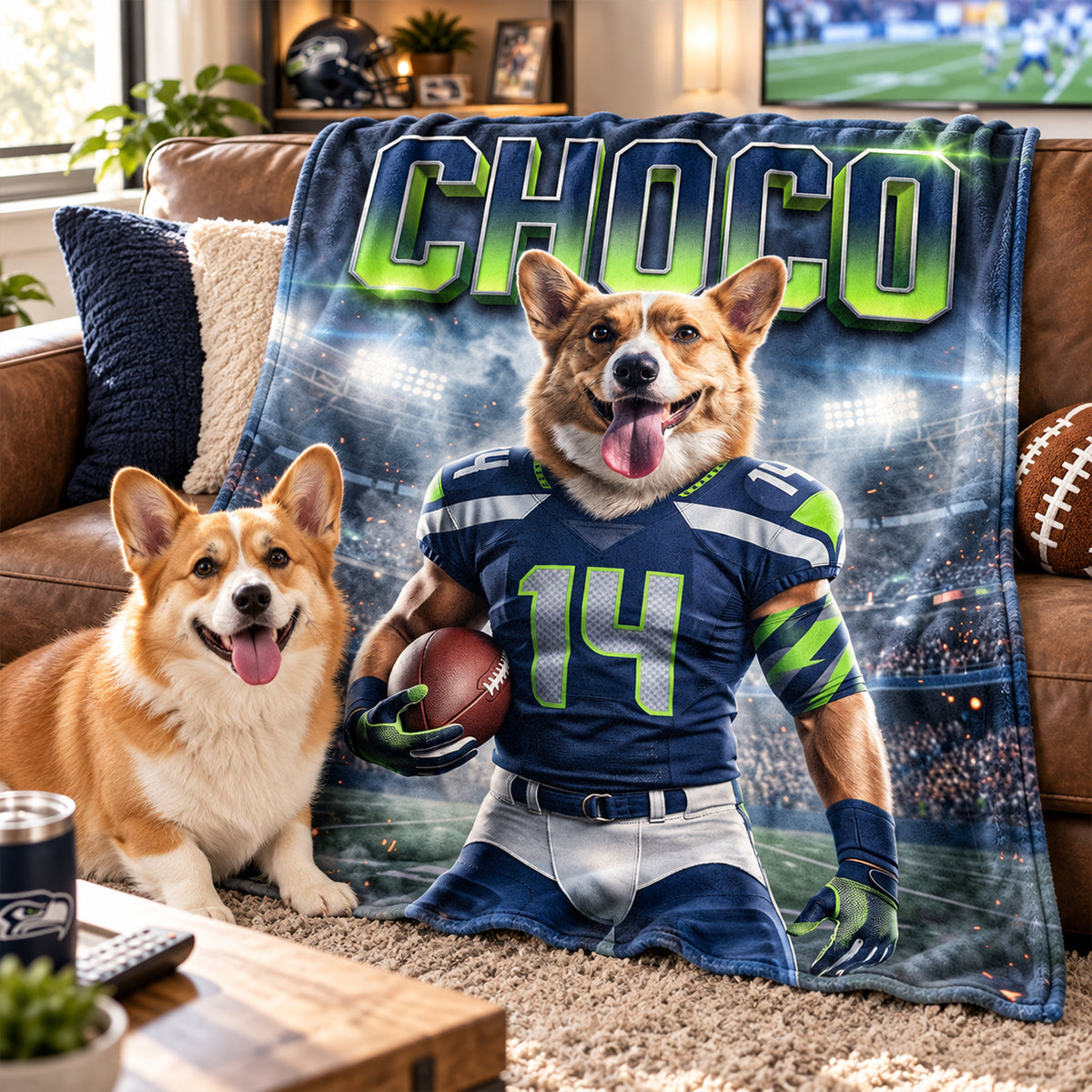 Custom Football Dog Cat Portrait from Photo - Personalized Fleece Blanket - Christmas Gift for Pet Lovers