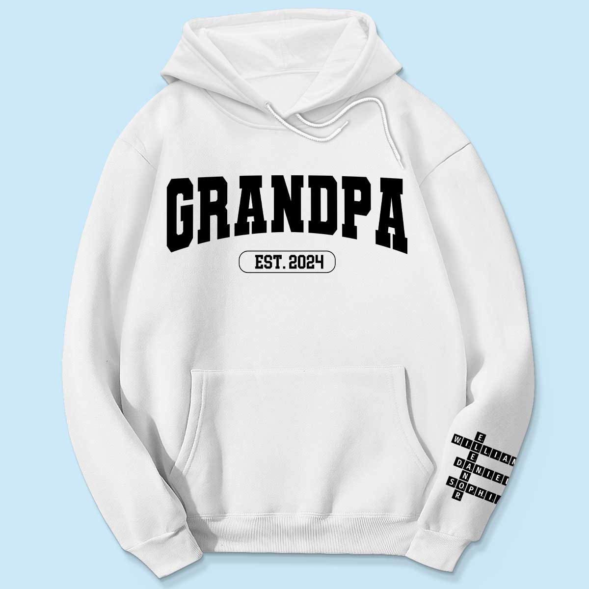 Grandpa Est Date Grandkids Names Crossword Puzzle Personalized Sleeve Printed Sweatshirt