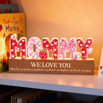 Mommy We Love You 3D Crystal Effect - Personalized Acrylic Block LED Night Light - Heartfelt Gift for Mom