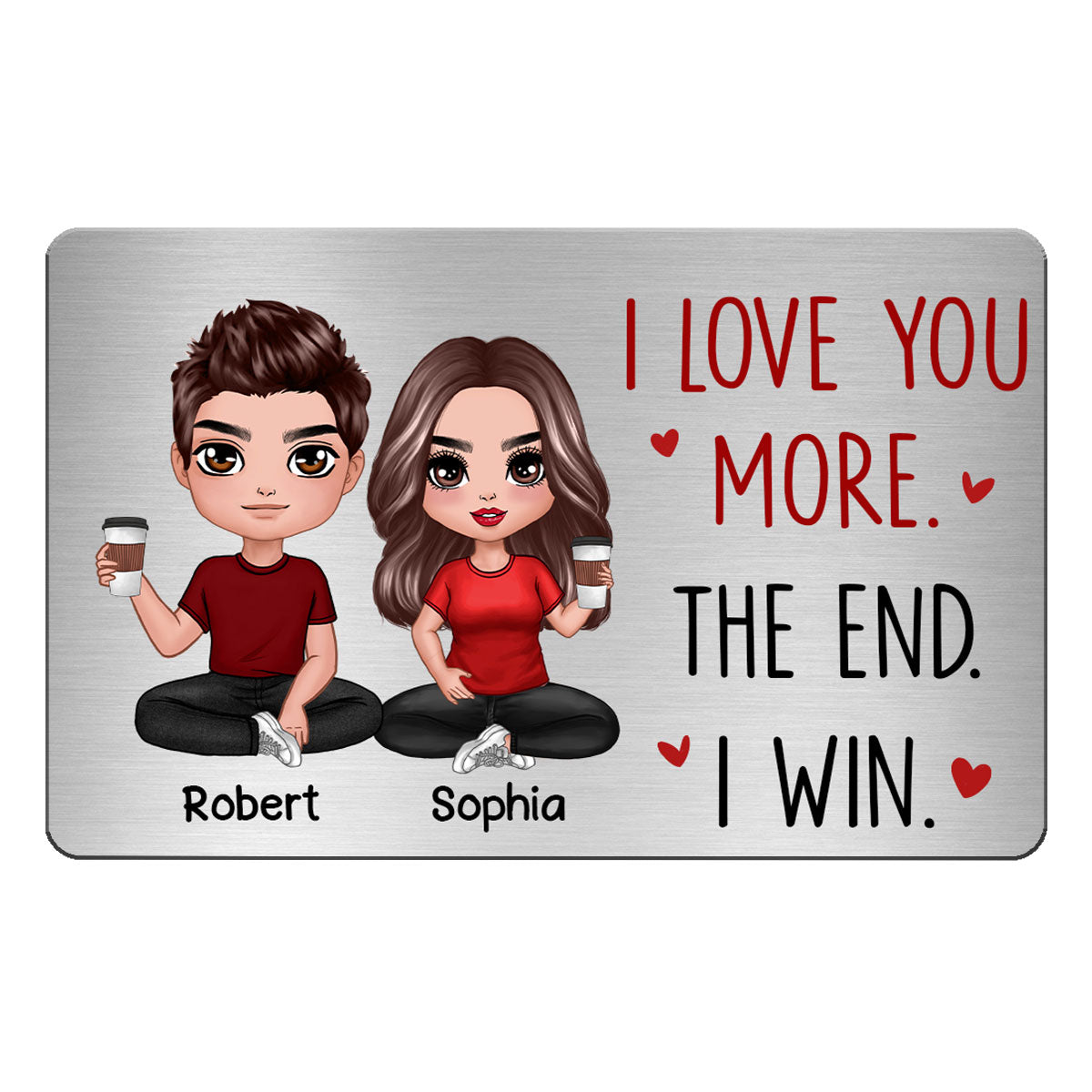 Doll Couple Sitting I Love You More Gift For Him Gift For Her Personalized Metal Wallet Card