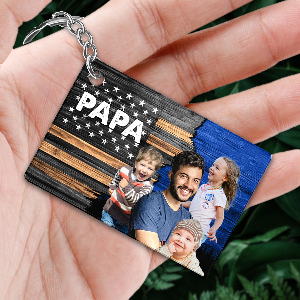 Nation Flag Father‘s Day Gift For Husband Dad Grandpa Photo Inserted Personalized Wooden Keychain