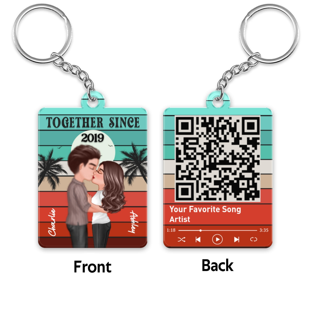 Doll Couple Kissing Retro Palette Favorite Song Scannable QR Code Personalized Acrylic Keychain