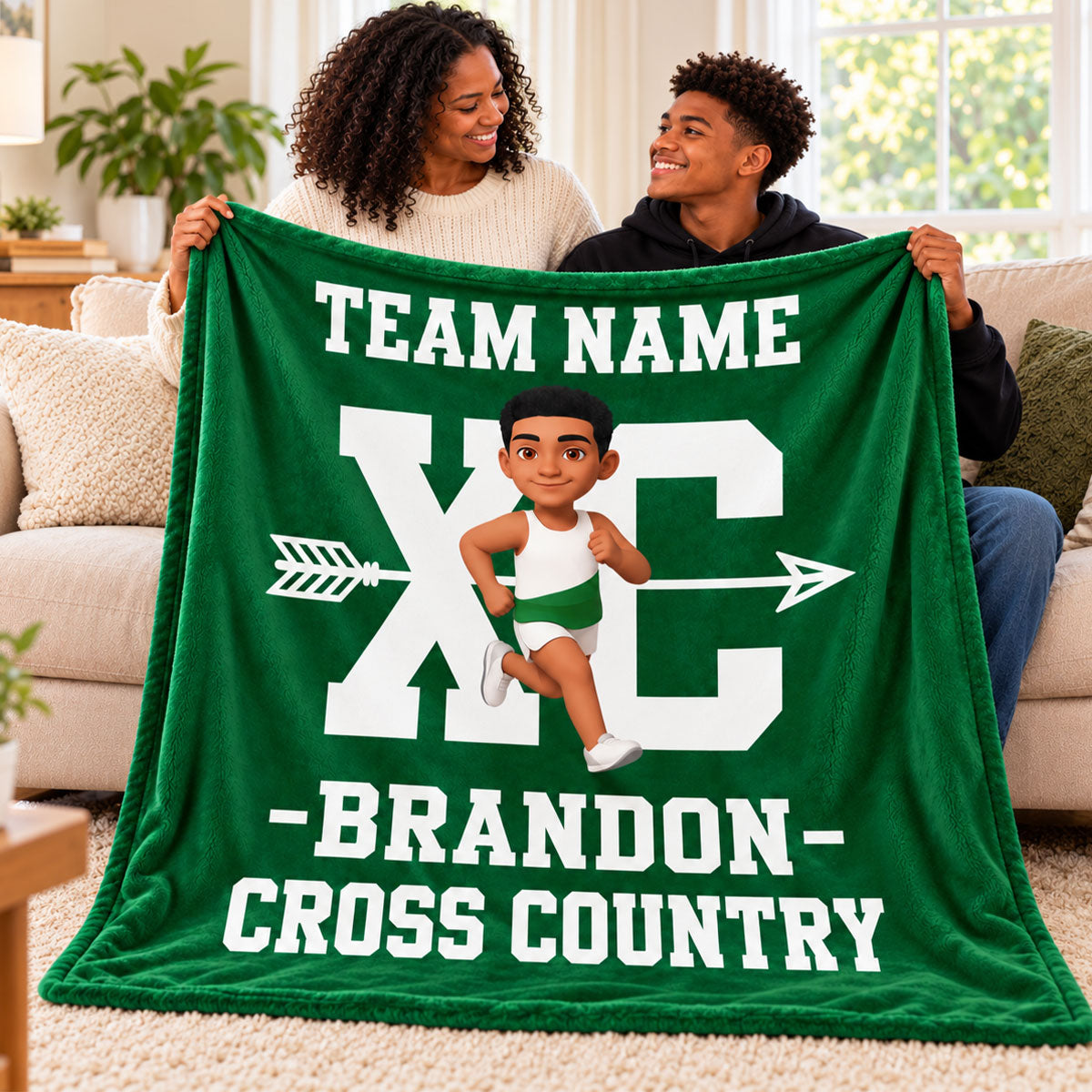 Cross Country XC Runner Custom Name & Team Name - Personalized Fleece Blanket - Christmas Gift For Cross Country Runners, Boys, Girls, Son, Daughter, Grandkids