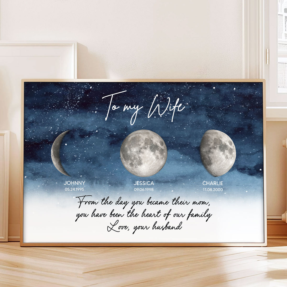 Starry Night Custom Birth Moon Phase To My Wife The Days You Became Mom Personalized Poster, Gift