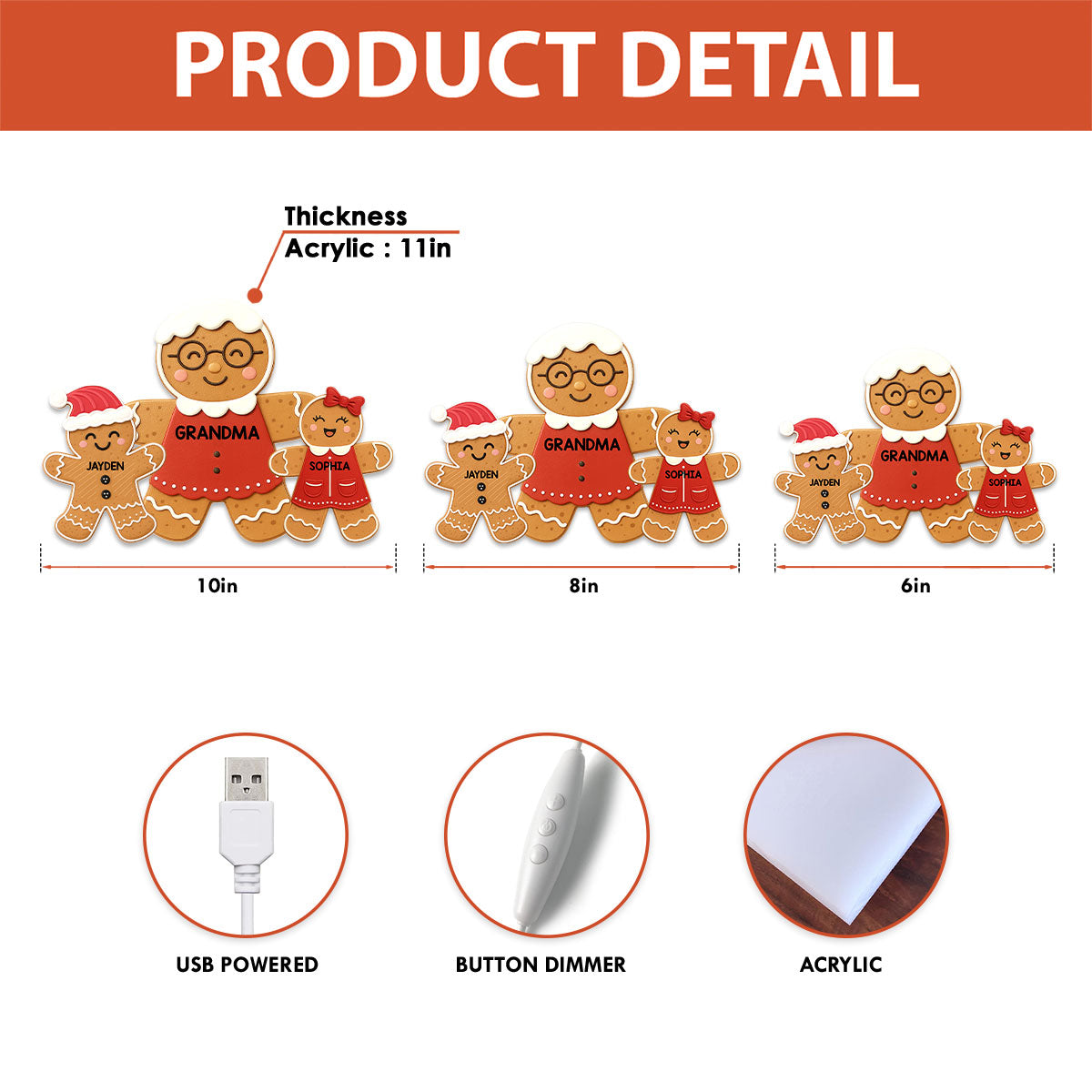 3D Effect Grandma Perfect Batch Gingerbread Grandkids - Personalized Light Box - Gift For Grandmas