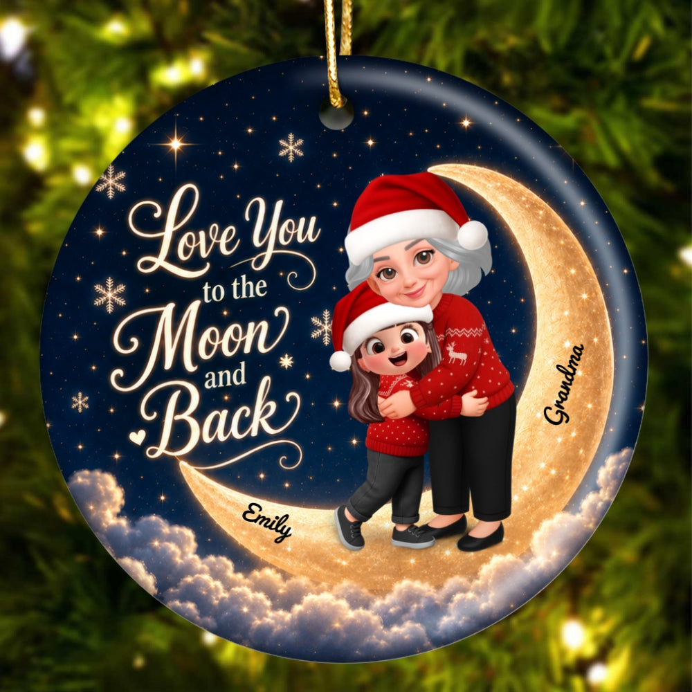 Love You To The Moon And Back Glowing Moon Night - Personalized Circle Ceramic - Christmas Gift For Grandchildren