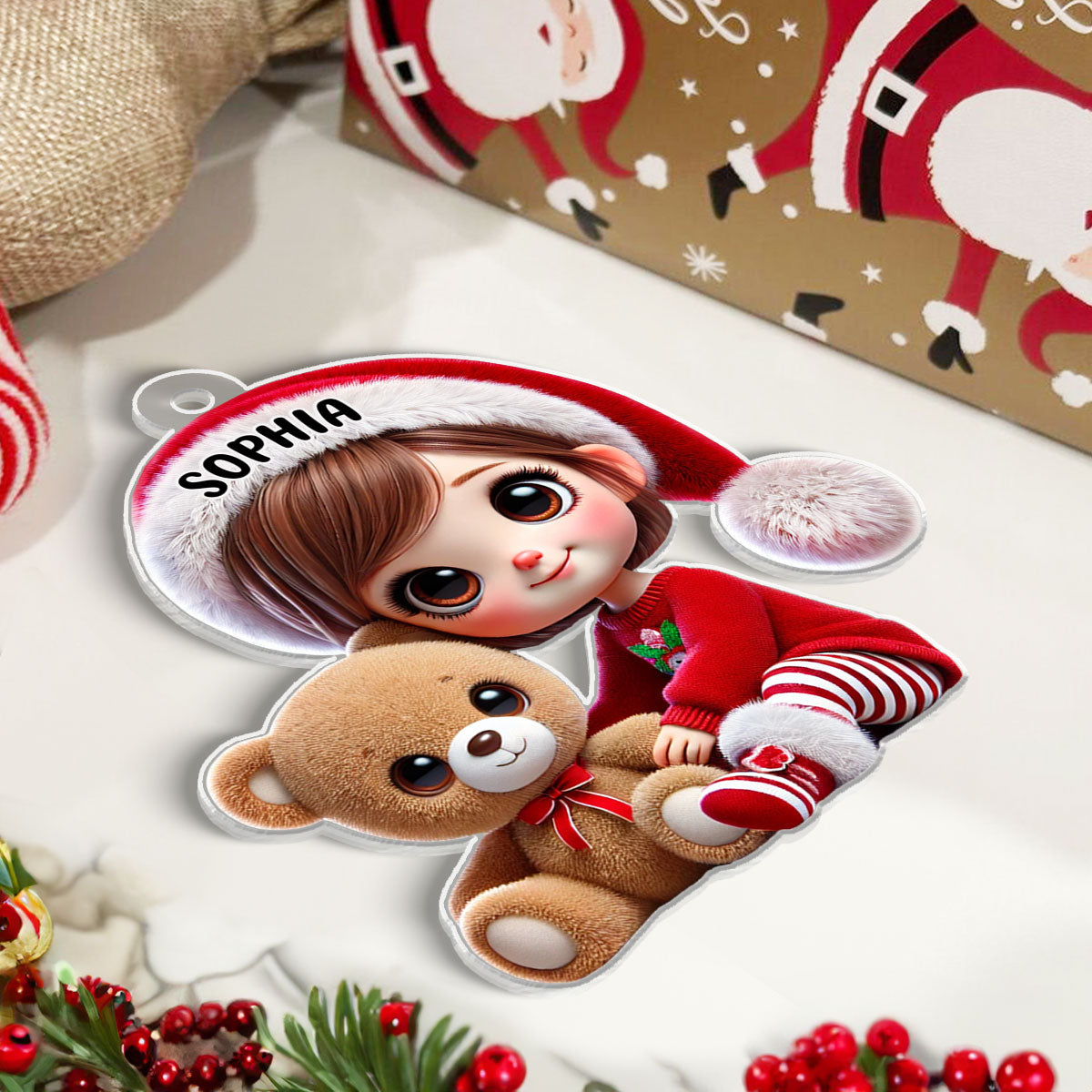 Kid Boy Girl Holding A Teddy Bear Personalized Acrylic Ornament, Christmas Gift for Children, Grandchildren