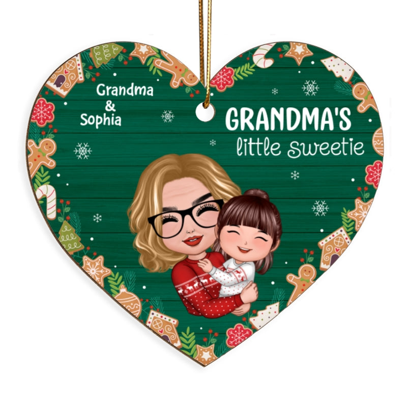 Grandma‘s Little Cookie Sweetie Gingerbread Doll Grandma Hugging Granddaughter Grandson Personalized Wooden Ornament