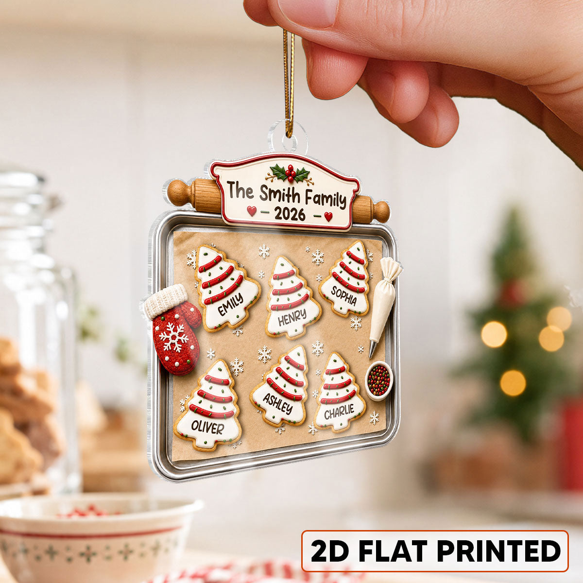 Christmas Tree Cakes Tray Custom Family Names - Personalized Acrylic Ornament - Christmas Gift For Family