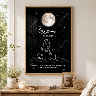 Cat Loss Memorial Moon Phase Galaxy Art - Personalized Poster - Pet Loss Memorial Sympathy Gift