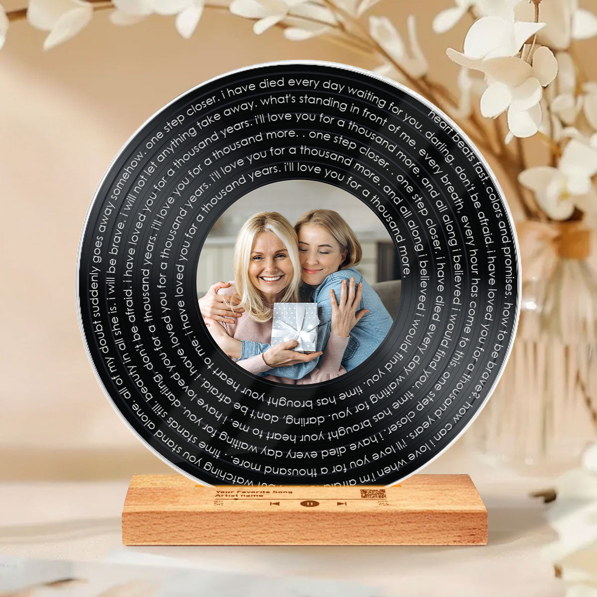 Mother & Daughter Spiral Song Lyrics Personalized Vinyl Record With Photo, Acrylic Song Plaque, Perfect 2025 Gift For Mom, Song Lyrics As Custom Messages