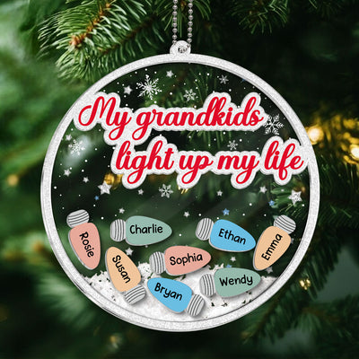 My Grandkids Light Up My Life Personalized Shaker Ornament, Christmas Gift For Grandkids