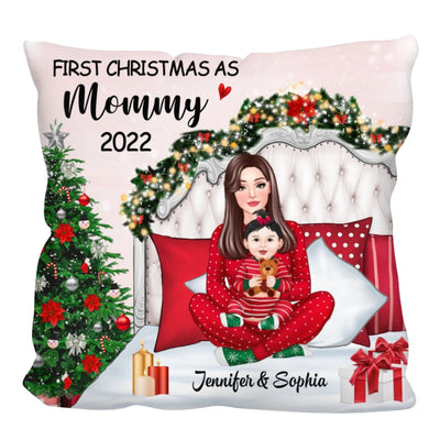Pajamas Mom Grandma And Baby On Bed Personalized Pillow (Insert Included)