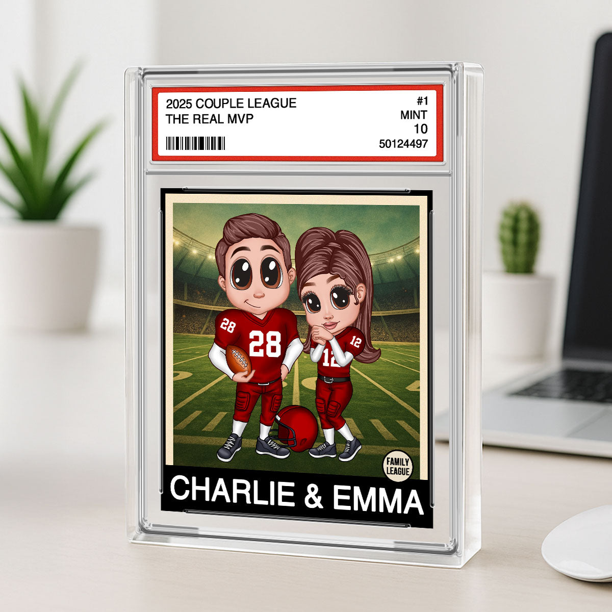 Y2K Football Couple Trading Card Style Personalized Acrylic Block