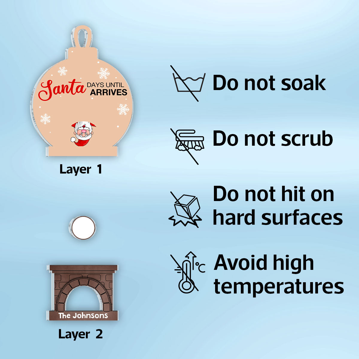 Days Until Santa Arrives Christmas Fireplace Countdown Personalized 2-Layer Acrylic Ornament