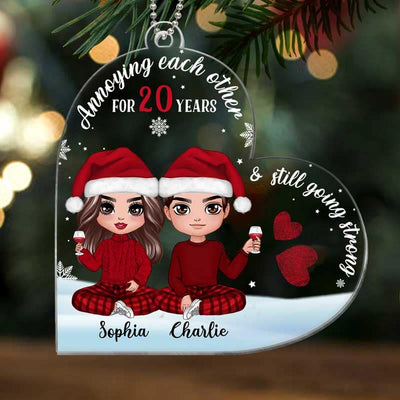 Couple Annoying Each Other Funny Christmas Personalized Heart Acrylic Ornament