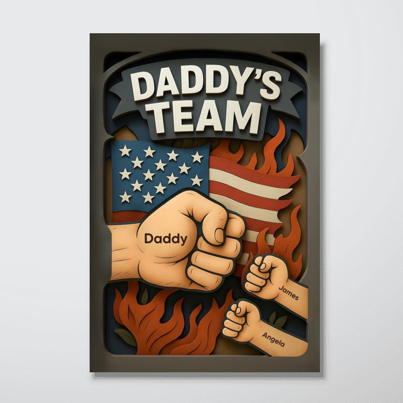 Daddy's Team Fist Bump 3D Effect Layered Personalized Poster, Father's Day Gift for Dad